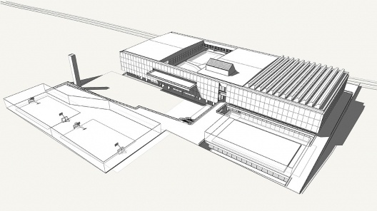 Concurso de Propostas Arquitetônicas para o futuro SESC Guarulhos, volumetria, 8º lugar. Andrade Morettin Arquitetos