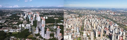 6. Foto aérea dos edifícios da Plaenge no Ecoville (à esquerda) e na Gleba Palhano (à direita) Fonte: Plaenge Empreendimentos, 2011