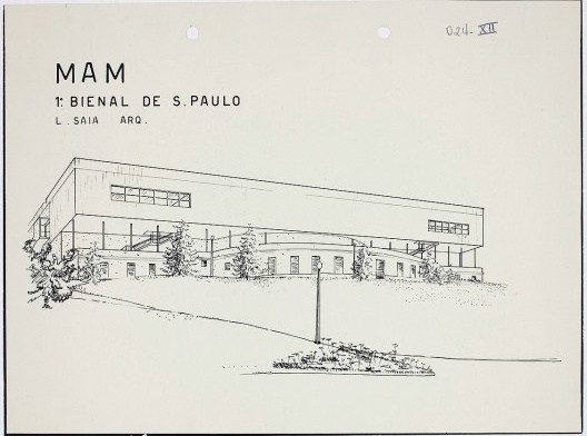 Estudo para a fachada posterior do pavilhão da 1ª Bienal. Luís Saia