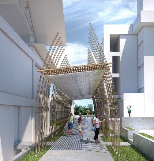 Passagem coberta em madeira: modelagem generativa por algoritmos, Campus UFRN, Natal RN Brasil, 2019. Arquitetos Alessio Perticarati Dionisi, Clodoaldo Dino de Castro e Nilberto Gomes de Sousa
