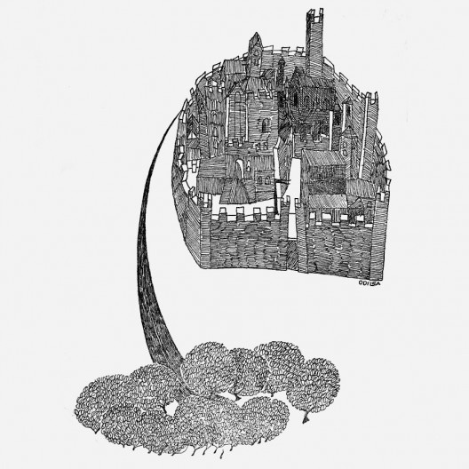 O castelo e a floresta, desenho do livro Robin Hood, de Monteiro Lobato