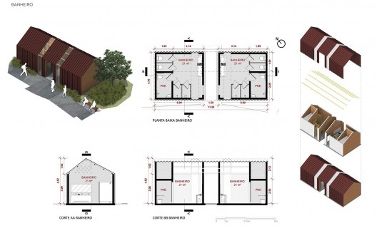 Aldeia Marakanã. A construção de uma aldeia indígena urbana, desenhos de projeto do banheiro, Rio de Janeiro RJ Brasil, 2022. Arquiteto Gustavo Lennon
