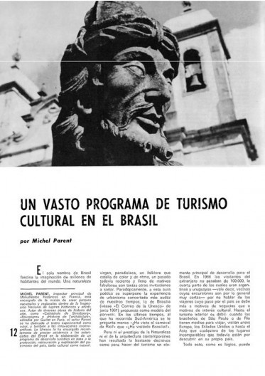 Apresentação do plano para o turismo cultural no Brasil elaborado por Michel Parent em 1968 e publicado em El Correo, jun 1968
