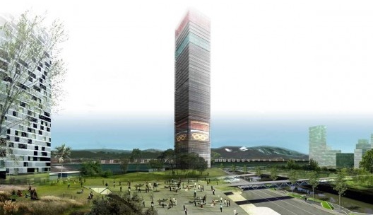 Concurso Porto Olímpico, 1º lugar. Arquiteto João Pedro Backheuser, Rio de Janeiro. Colaboradores: Luis Alonso Calleja, Sergi Bacaguer Barbadillo, Ignasi Riera Mas, Ignasi Solsona Tomás e Miguel Moragues Canela