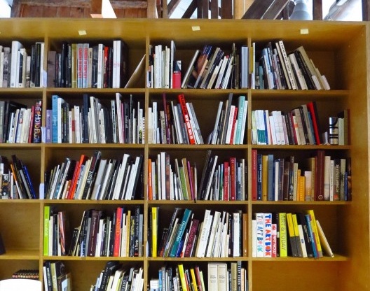 Estantes que dividem as áreas administrativas e biblioteca do CAV, 07 set. 2018