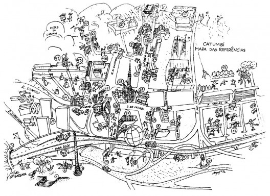 Desenho da capa do livro Quando a rua vira casa, de Arno Vogel e Marco Antonio da Silva Mello, apresentação de Carlos Nelson Ferreira dos Santos