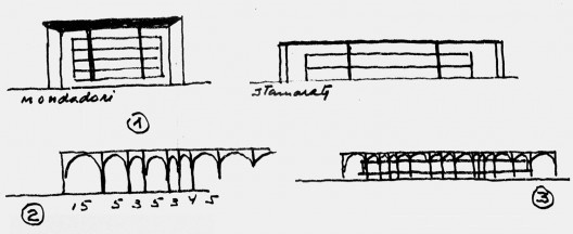 Sede da Editora Mondadori, croquis, Milão, Itália, 1968. Arquiteto Oscar Niemeyer