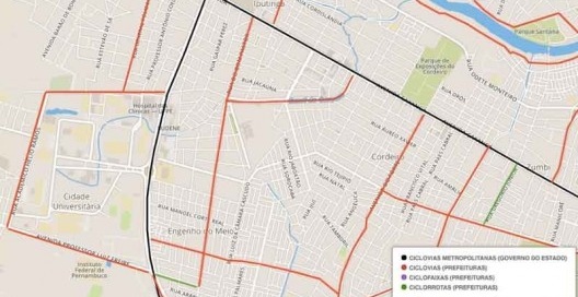 Rede cicloviária proposta pelo PDC-RMR para a região do Cordeiro e Engenho do Meio