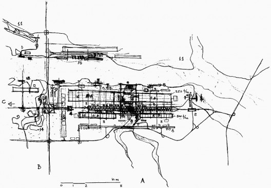 Cidade porto fluvial Tietê. Croqui de Paulo Mendes da Rocha
