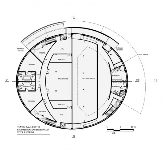 Teatro Raul Cortez, pavimento semienterrado, Duque de Caxias RJ