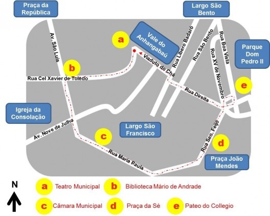 Trajeto da Caminhada Noturna do dia 15 de setembro de 2011, croqui sem escala