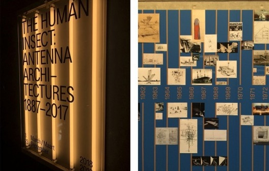 Sala azul da mostra “The Human Insect: Antenna Architectures 1887-2017”