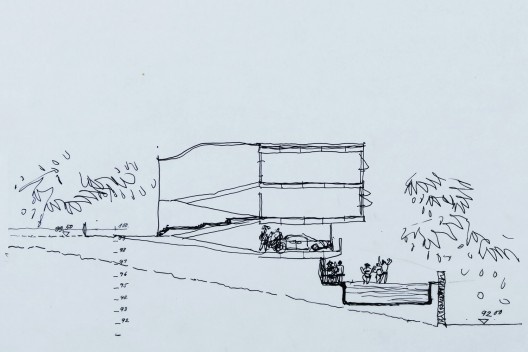 Casa Antonio Salim Curiati, corte em croquis do primeiro estudo, São Paulo, 1978 (não construída). Arquiteto Vilanova Artigas