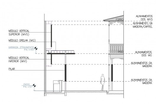Hostel Villa 25, corte pérgola e galerias, Rio de Janeiro RJ Brasil, 2016. Arquitetos Rodrigo Calvino e Diego Portas / C+P Arquitetura