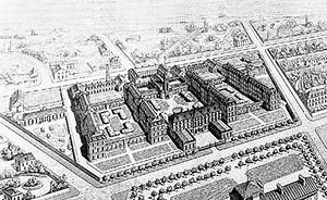 Perspectiva, Hôpital de Ménilmontant (posteriorment Hôpital St. Louis), 1833-1882, Paris (de Etienne Billon). Fonte : FERMAND, C., Les hôpitaux et les cliniques. Paris: Le Moniteur, 1999, p 24