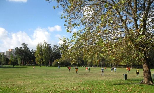 O grande relvado oferece áreas para a prática de esportes informais e é constantemente usado para partidas de futebol - principalmente para imigrantes