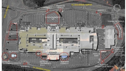 Foto aérea da parte externa do Parque Dom Pedro Shopping