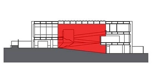 Casa Jorge Edney Atalla, plantas e corte com circulação vertical e átrio central em destaque, 1971
