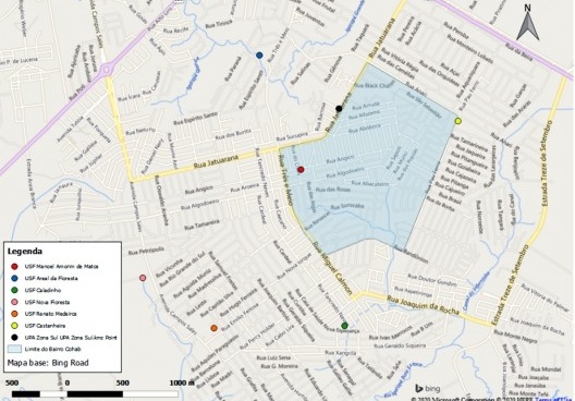 Localização das USF no entorno do Bairro Cohab