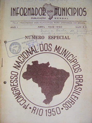 Frontispício do I Congresso Nacional de Municípios Brasileiros. Petrópolis, 1950