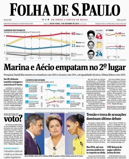 Capa do jornal Folha de S.Paulo, 3 de outubro de 2014