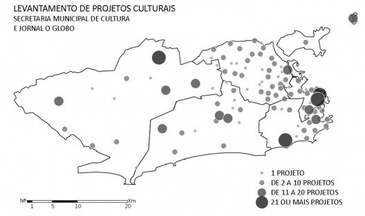 Mapa de espaços culturais oficiais reconhecidos pela Secretaria de Cultura carioca em 2013