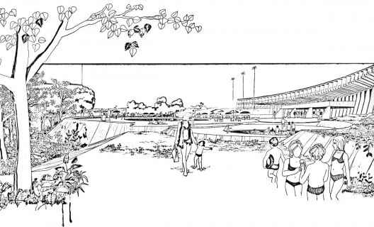 Tropical Hotel de Santarém, perspectiva da área de lazer. Arquiteto Arnaldo Paoliello