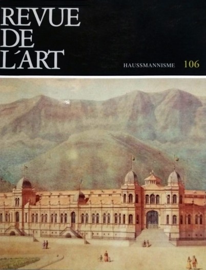 Capa da Revue de l’Art, Paris, CNRS, n.106, 1994 – número especial sobre o haussmannismo, com desenho de projeto para um Palácio de Exposições em Belo Horizonte, no final do século 19