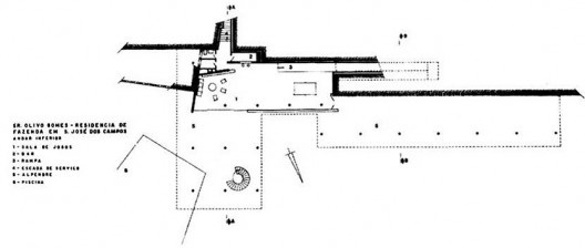 Casa Olivo Gomes, São José dos Campos, SP, 1949. Arquitetos Rino Levi e Roberto de Cerqueira César. Plantas superior e inferior