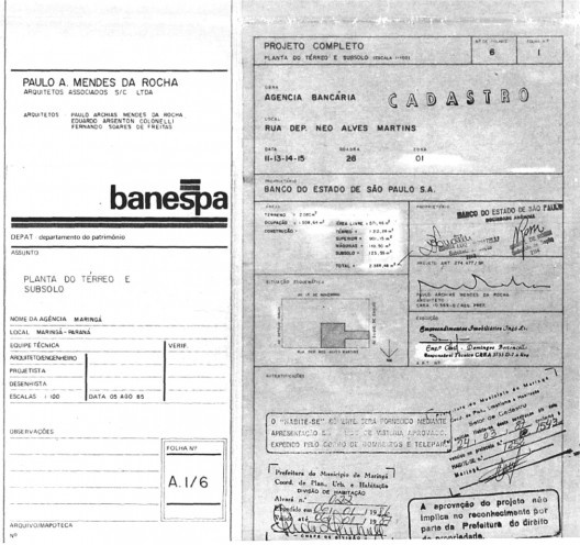 Selo da prancha 01 do projeto legal do Banespa Maringá
