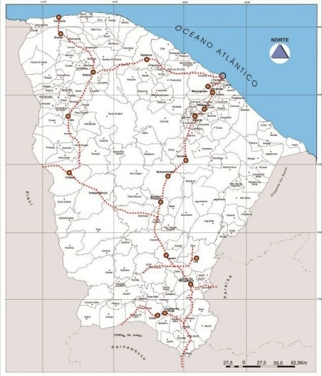 Mapa do Ceará, linhas férreas, 1924