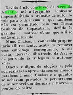 Matéria publicada em O Copacabana, 4 fev. 1912