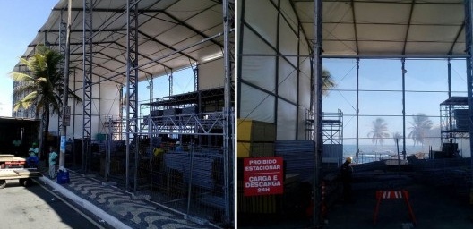 Os camarotes do circuito Dodô (Barra-Ondina), na avenida Oceânica, orla de Salvador, fecham o acesso à praia e a vista para o mar, ainda em janeiro, no processo de construção