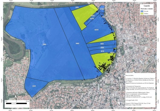 Urbanização do Banhado, mapa das matrículas, São José dos Campos SP, 2019. Coordenadores Jeferson Tavares e Marcel Fantin / PExURB IAU USP