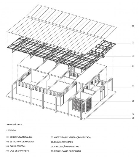 Casa do Mel, perspectiva isométrica, Canaã dos Carajás PA, 2018. Arquitetos Christian Naoyuki Teshirogi e Noelia Monteiro de Ribeiro / Estúdio Flume
