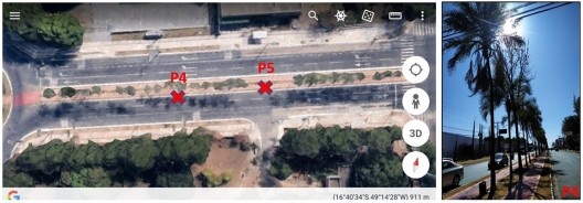 Foto aérea do Trecho 02: palmeiras da ciclovia da avenida Universitária, Goiânia GO