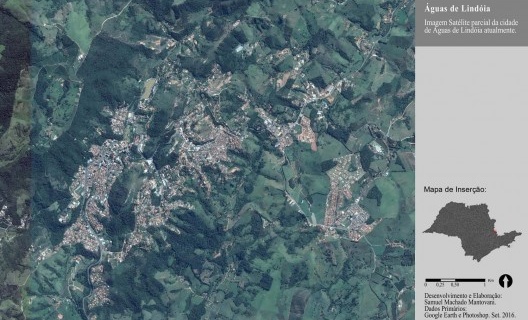 Reconstituição da imagem aérea da cidade de Águas de Lindóia. Meados da década de 1950.