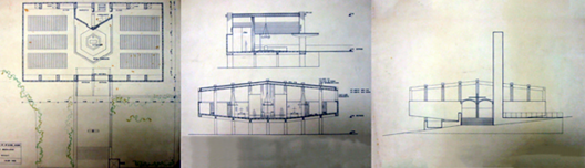 Igreja da Vila Madalena, desenhos do subsolo, térreo e cortes do projeto em sua segunda versão, São Paulo SP, 1957. Arquiteto Joaquim Guedes