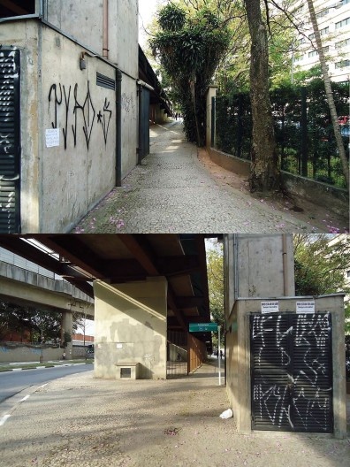 Visão sob rampa vista pelo observador da Av. das Nações Unidas em direção à Av. Padre José Maria, com destaque para às áreas residuais imediatamente no entorno do acesso direto à rampa