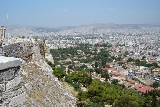 Ágora com o Templo de Hefesto, Hephaisteion, ao centro, vista da Acrópole, Atenas, Grécia