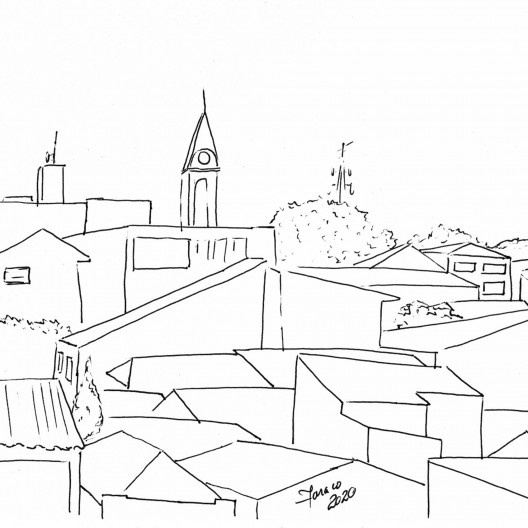 Vista da torre da Igreja Matriz de Santa Bárbara d’Oeste a partir da sacada do autor, 2020