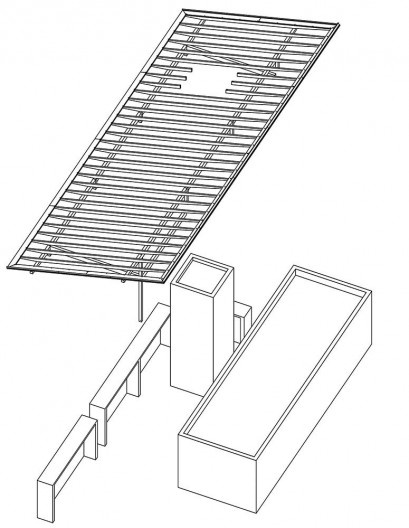 Residência em Guaecá, perspectiva isométrica, São Sebastião SP Brasil, 2006. Arquitetos Henrique Fina, Luis Mauro Freire e Maria do Carmo Vilariño (autores) / Projeto Paulista