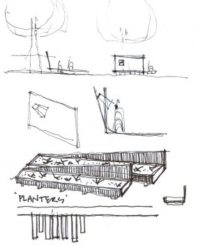 Praça Victor Civita, croquis iniciais, São Paulo. Arquitetas Adriana Blay Levisky e Anna Julia Dietzsch