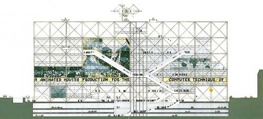 Fachada Original da proposta vencedora do concurso para o Centro Georges Pompidou