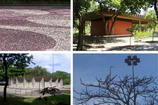 Pavimentação de mosaico em ondas junto ao MAM, Brinquedoteca, Teatro de Marionetes em 2008, e postes da iluminação original, em 2006