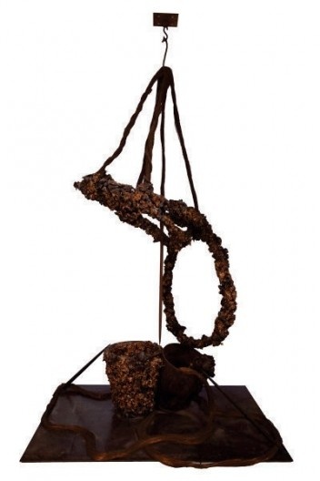 Palíndromo Incesto, 1986-2002, Imãs, limalha de ferro, folhas e fio de cobre. Coleção Charles Cosac.