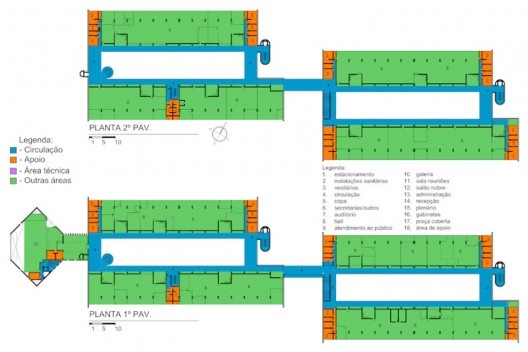 Centro Administrativo de Uberlândia, planta de uso Executivo, Uberlândia MG Brasil, 1993. Arquitetos Acácio Gil Borsoi, Janete Costa, Milton Leite Ribeiro, Marco Antônio Borsoi e Rosa Maria Chagas Aroucha / Milton Leite Arquitetos