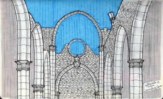 Lisboa: interior das ruínas e dos arcos remanescentes do Convento do Carmo danificado com o terremoto de 1755