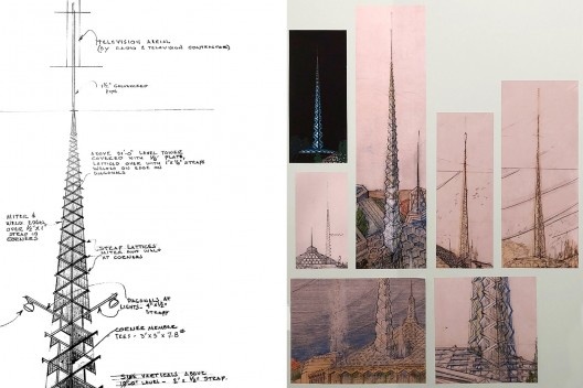 Torre da Universidade de Bagdá, 1957, Frank Lloyd Wright, mostra “The Human Insect: Antenna Architectures 1887-2017”