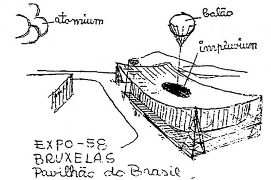 Sergio Bernardes, croqui Pavilhão do Brasil para a Exposição Universal e Internacional de Bruxelas